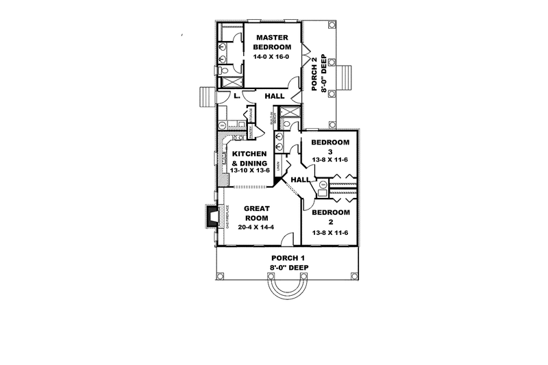 Home Plan - Floor Plan - Main Floor for Country House Plan #44-220 - 3 bed, 2 bath