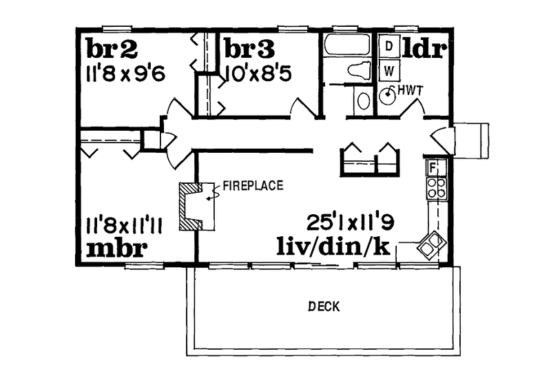 House Plan Design - Floor Plan - Main Floor for Contemporary House Plan #47-660 - 3 bed, 1 bath