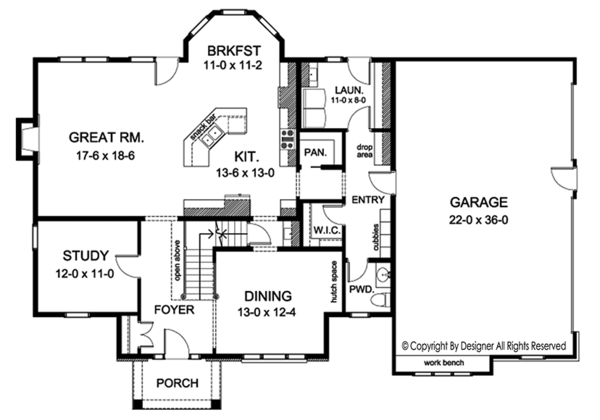 Home Plan - Colonial Floor Plan - Main Floor Plan #1010-170