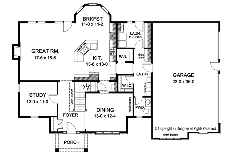 Home Plan - Floor Plan - Main Floor for Colonial House Plan #1010-170 - 4 bed, 3.5 bath