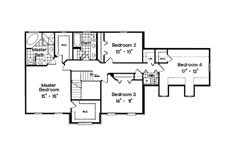 House Blueprint - Floor Plan - Upper Floor for Colonial House Plan #417-706 - 4 bed, 2.5 bath