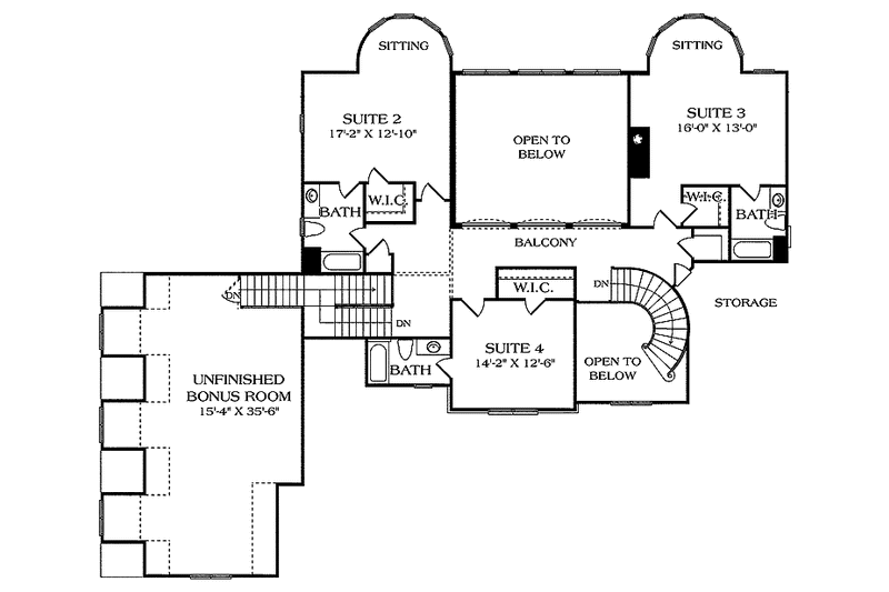 Dream House Plan - Floor Plan - Upper Floor for Country House Plan #453-460 - 4 bed, 4 bath