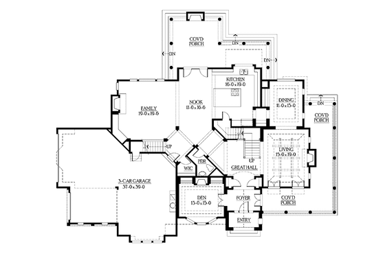 Floor Plan - Main Floor for Craftsman House Plan #132-510 - 4 bed, 3.5 bath