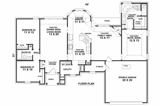 Floor Plan - Main Floor for Traditional House Plan #81-282 - 3 bed, 2 bath