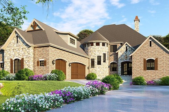 Exterior - Front Elevation 4 for European House Plan #923-111 - 5 bed, 3.5 bath