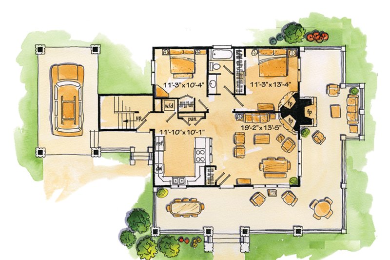 Architectural House Design - Floor Plan - Main Floor for Cabin House Plan #942-22 - 2 bed, 1 bath