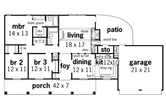 Floor Plan - Main Floor for Traditional House Plan #45-106 - 3 bed, 2 bath