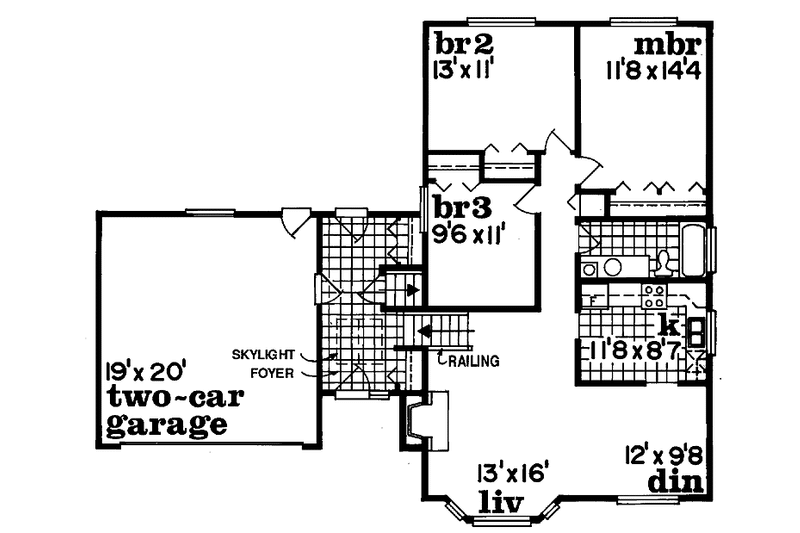House Blueprint - Floor Plan - Main Floor for Contemporary House Plan #47-789 - 3 bed, 1 bath