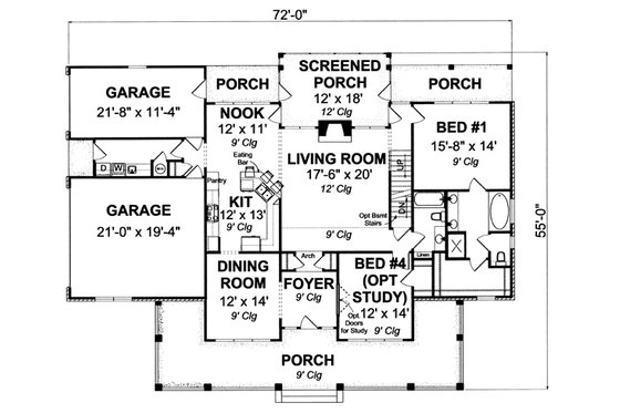 Floor Plan - Main Floor for Farmhouse House Plan #513-2050 - 4 bed, 3 bath