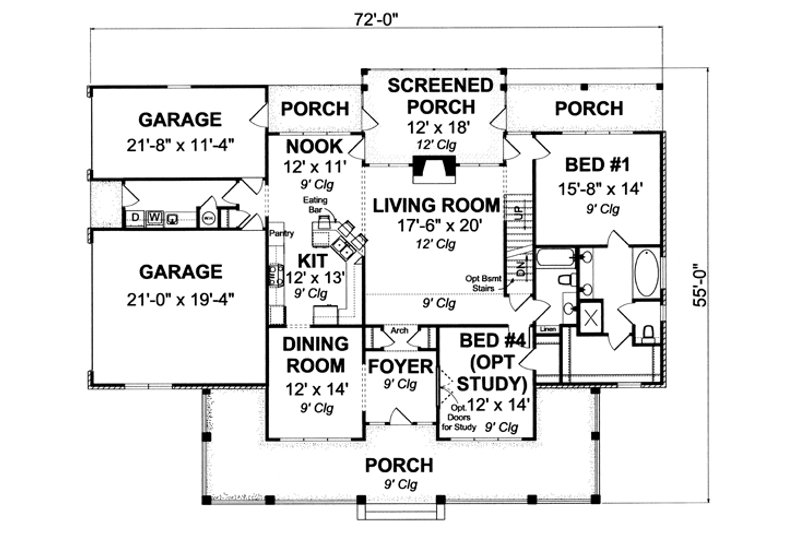 Home Plan - Floor Plan - Main Floor for Farmhouse House Plan #513-2050 - 4 bed, 3 bath