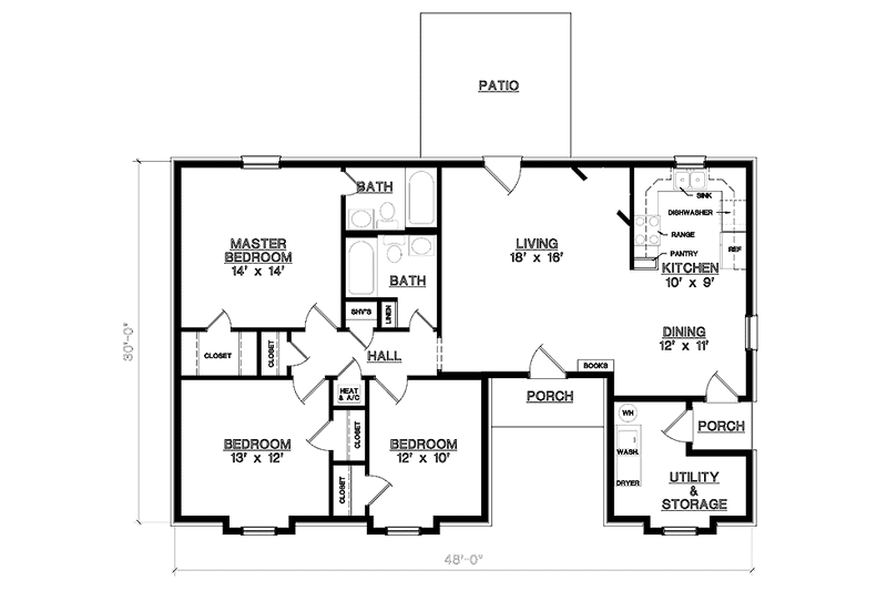 Home Plan - Floor Plan - Main Floor for Ranch House Plan #45-551 - 3 bed, 2 bath