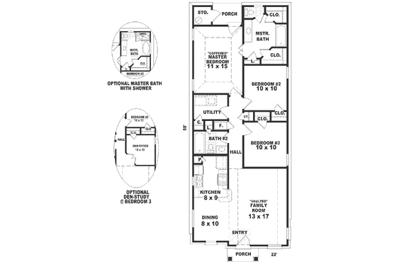 Floor Plan - Main Floor for Southern House Plan #81-125 - 3 bed, 2 bath