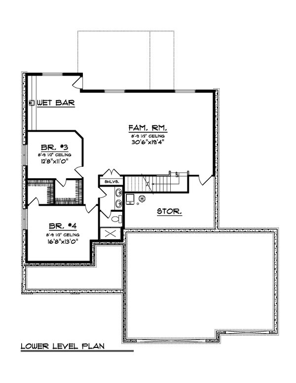 House Blueprint - Traditional Floor Plan - Lower Floor Plan #70-1550