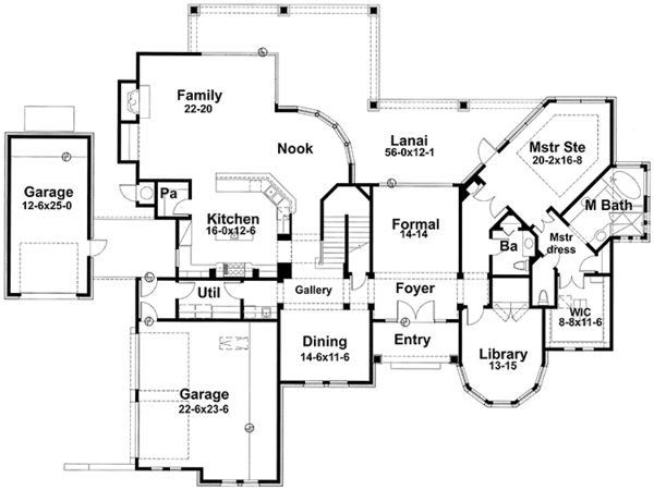 Architectural House Design - Mediterranean Floor Plan - Main Floor Plan #120-215