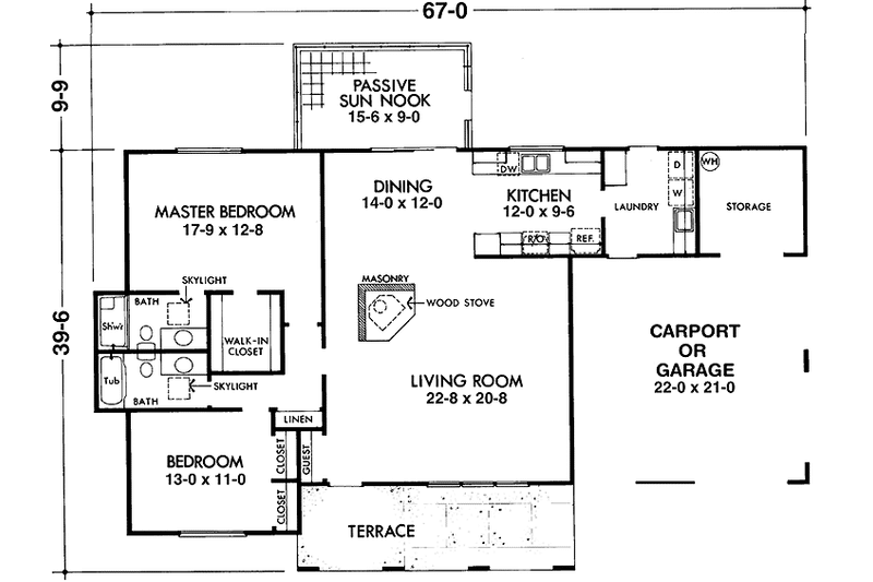 Home Plan - Floor Plan - Main Floor for Prairie House Plan #320-1351 - 2 bed, 2 bath
