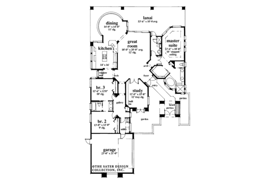 Floor Plan - Main Floor for Mediterranean House Plan #930-41 - 3 bed, 3 bath