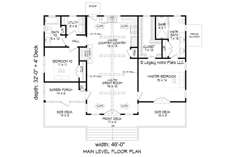 Architectural House Design - Floor Plan - Main Floor for Southern House Plan #932-890 - 2 bed, 2 bath