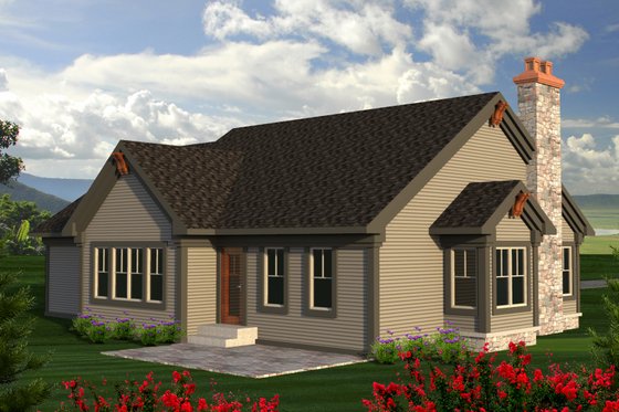 Exterior - Rear Elevation for Ranch House Plan #70-1189 - 2 bed, 2 bath