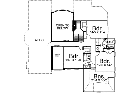 Floor Plan - Upper Floor for European House Plan #119-140 - 4 bed, 3.5 bath