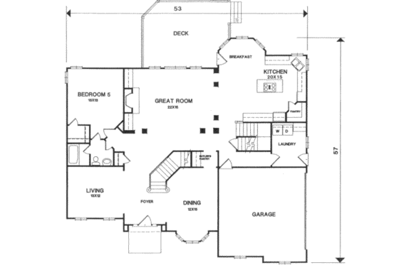 Floor Plan - Main Floor for Southern House Plan #129-162 - 5 bed, 4 bath