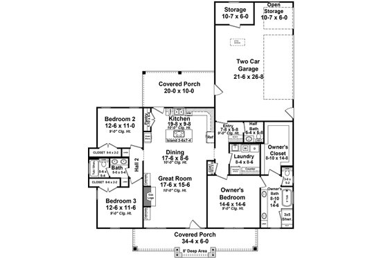 Floor Plan - Main Floor for Traditional House Plan #21-468 - 3 bed, 2.5 bath