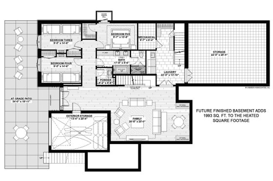 Floor Plan - Lower Floor for Contemporary House Plan #928-345 - 3 bed, 2 bath