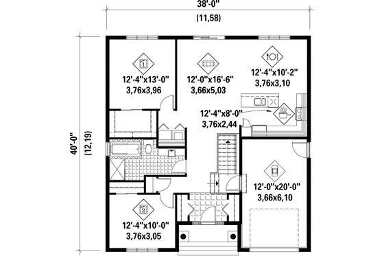 Floor Plan - Main Floor for Country House Plan #25-4305 - 2 bed, 1 bath
