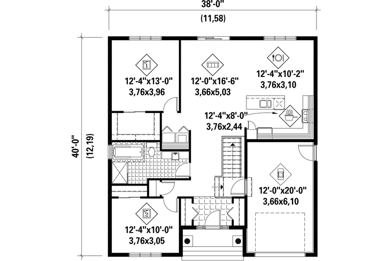 Architectural House Design - Floor Plan - Main Floor for Country House Plan #25-4305 - 2 bed, 1 bath