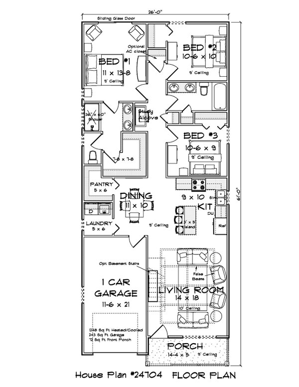 Home Plan - Floor Plan - Main Floor for Cottage House Plan #513-2496 - 3 bed, 2 bath