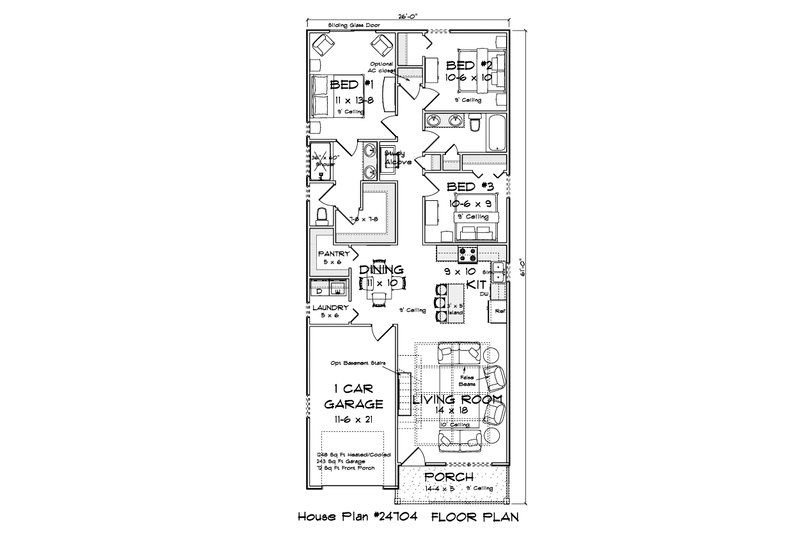 Home Plan - Floor Plan - Main Floor for Cottage House Plan #513-2496 - 3 bed, 2 bath