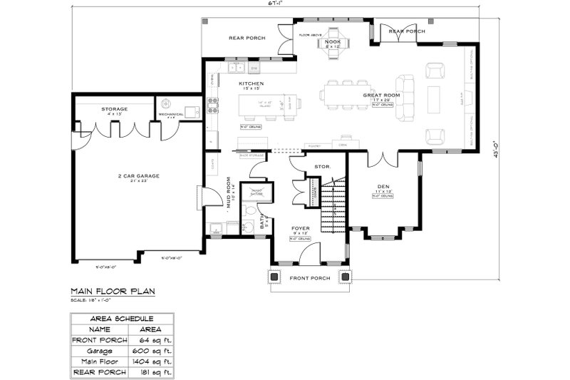 House Plan Design - Floor Plan - Main Floor for Craftsman House Plan #1101-15 - 3 bed, 3 bath