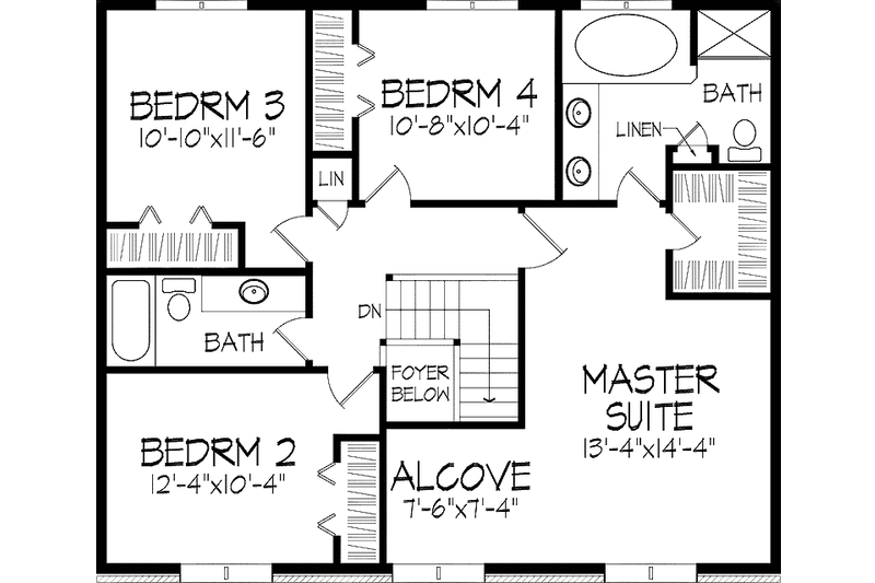 Architectural House Design - Floor Plan - Upper Floor for Colonial House Plan #51-905 - 4 bed, 2.5 bath