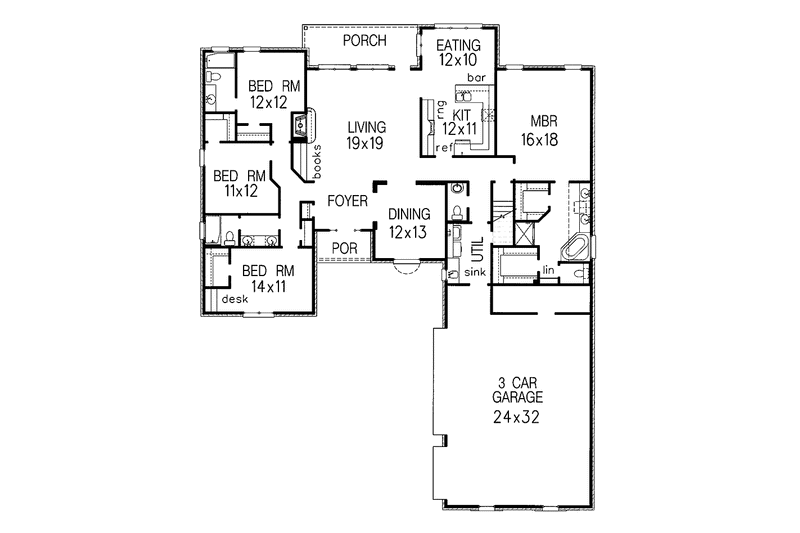 Architectural House Design - Floor Plan - Main Floor for Traditional House Plan #15-304 - 4 bed, 3.5 bath