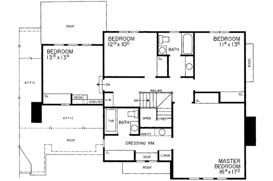 Floor Plan - Upper Floor for Tudor House Plan #72-755 - 4 bed, 2 bath