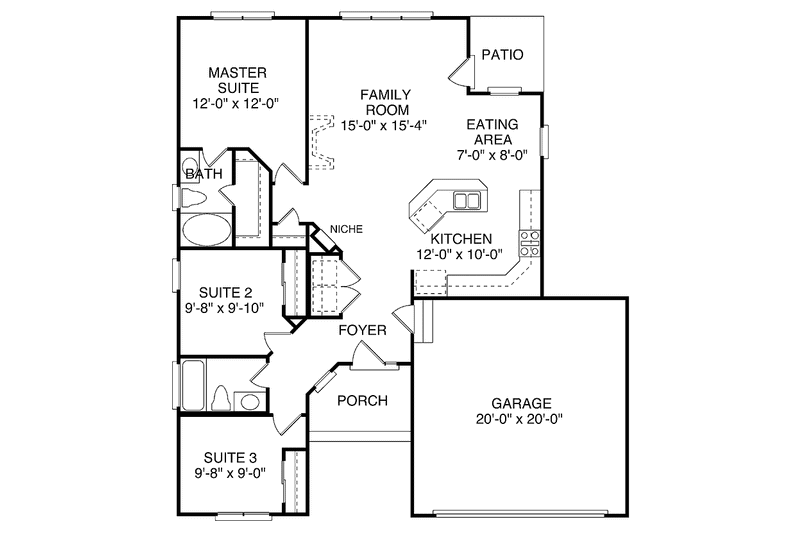 Home Plan - Floor Plan - Main Floor for Colonial House Plan #453-262 - 3 bed, 2 bath