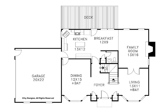 Floor Plan - Main Floor for Colonial House Plan #56-647 - 3 bed, 2.5 bath