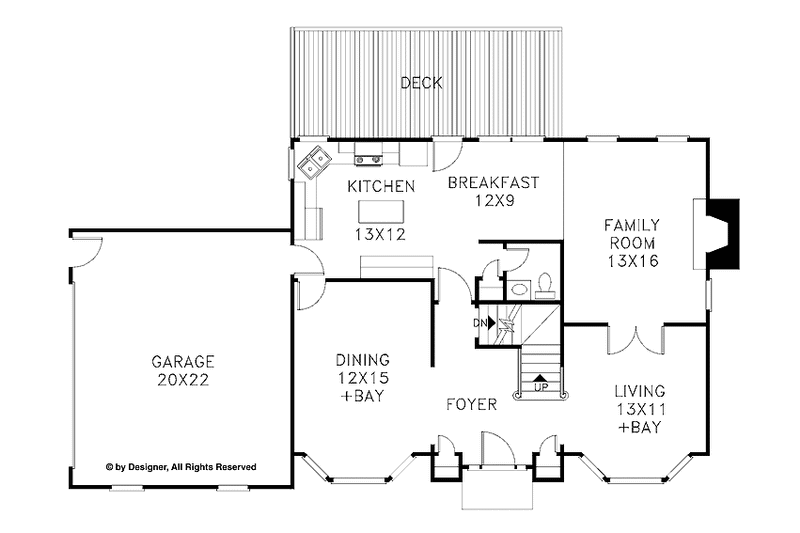 Architectural House Design - Floor Plan - Main Floor for Colonial House Plan #56-647 - 3 bed, 2.5 bath