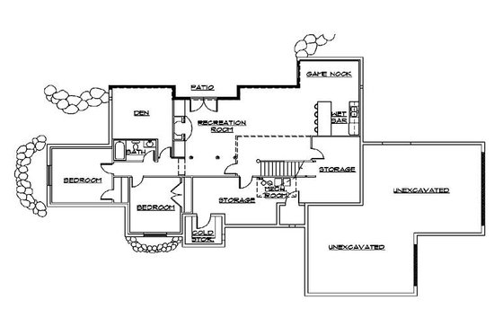 Floor Plan - Lower Floor for Ranch House Plan #5-387 - 4 bed, 3 bath