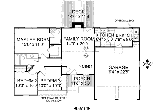 Floor Plan - Main Floor for Traditional House Plan #56-106 - 3 bed, 2 bath