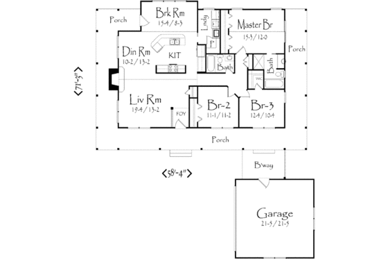 Floor Plan - Main Floor 1 for Country House Plan #71-103 - 3 bed, 2 bath