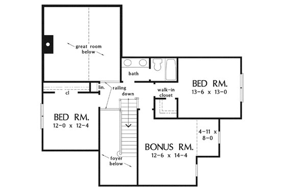 Floor Plan - Upper Floor for Bungalow House Plan #929-38 - 3 bed, 2.5 bath