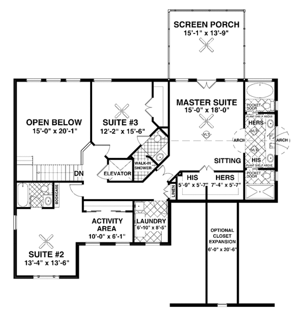 Architectural House Design - Traditional Floor Plan - Upper Floor Plan #56-678