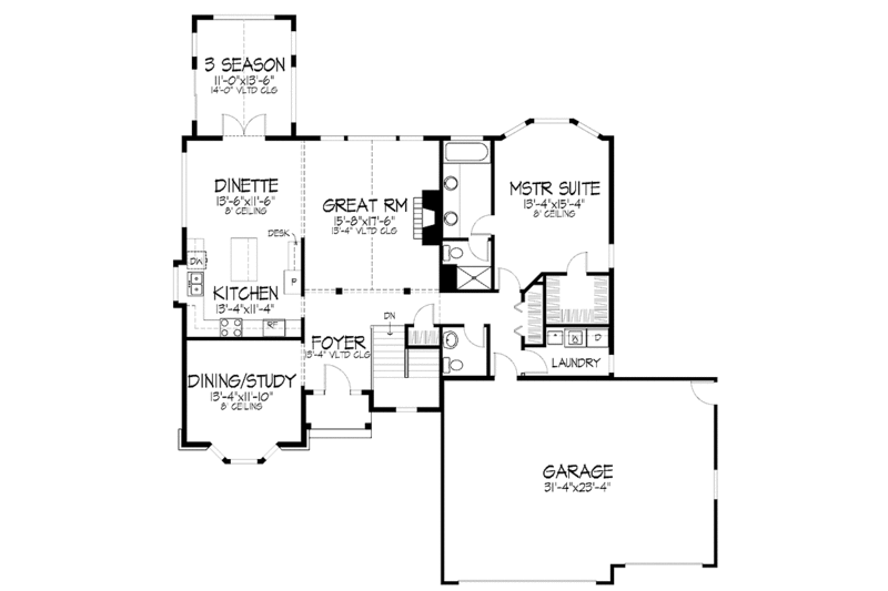 Dream House Plan - Floor Plan - Main Floor for Country House Plan #51-888 - 3 bed, 2.5 bath