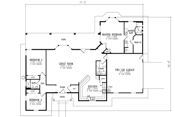 Floor Plan - Main Floor for Adobe / Southwestern House Plan #1-461 - 3 bed, 2 bath