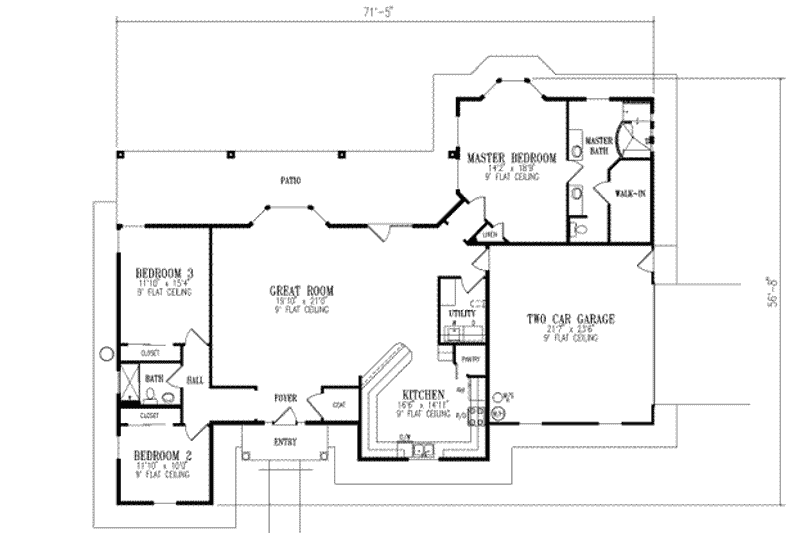 Home Plan - Floor Plan - Main Floor for Adobe / Southwestern House Plan #1-461 - 3 bed, 2 bath