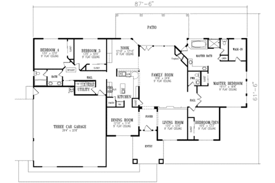 Floor Plan - Main Floor for Mediterranean House Plan #1-742 - 4 bed, 2.5 bath