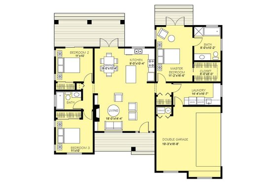 Floor Plan - Main Floor for Ranch House Plan #18-9547 - 3 bed, 2 bath