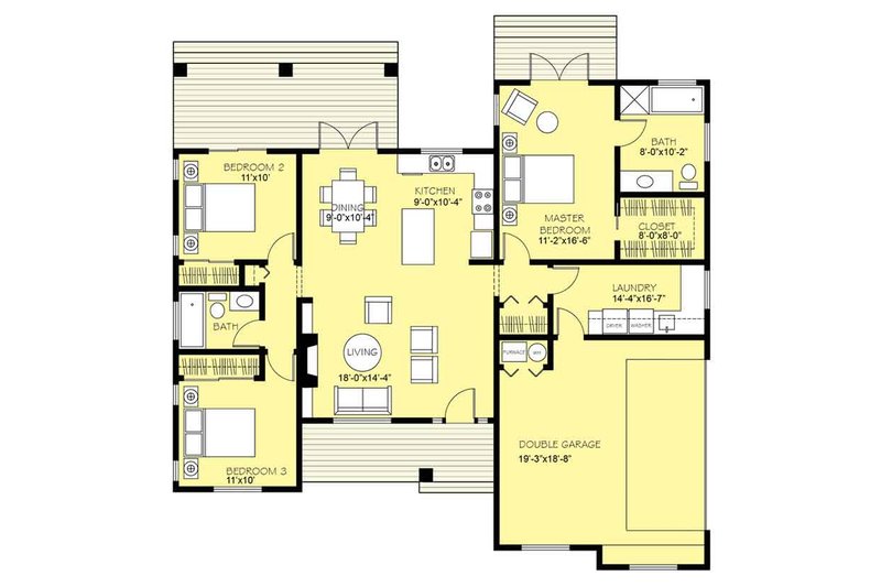 Dream House Plan - Floor Plan - Main Floor for Ranch House Plan #18-9547 - 3 bed, 2 bath