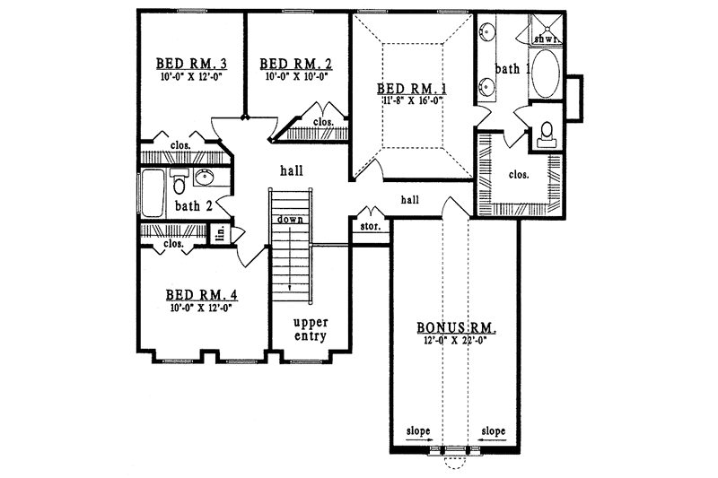 Dream House Plan - Floor Plan - Upper Floor for Country House Plan #42-490 - 4 bed, 2.5 bath