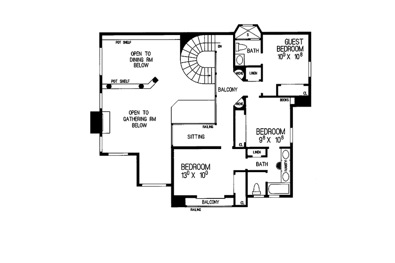 Home Plan - Floor Plan - Upper Floor for Mediterranean House Plan #72-842 - 4 bed, 3.5 bath